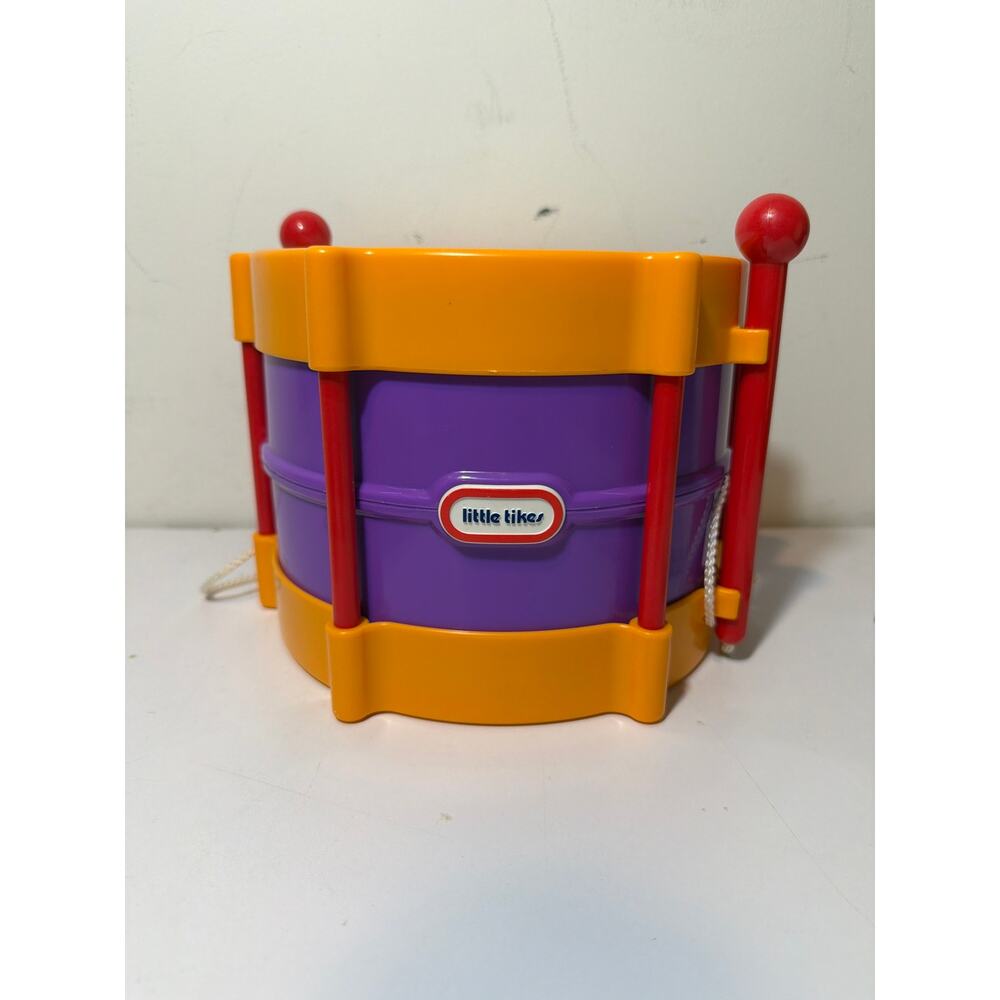 VTG Little Tikes Drum w/ 2 Attached Drumsticks; Purple, Gold, Red, White